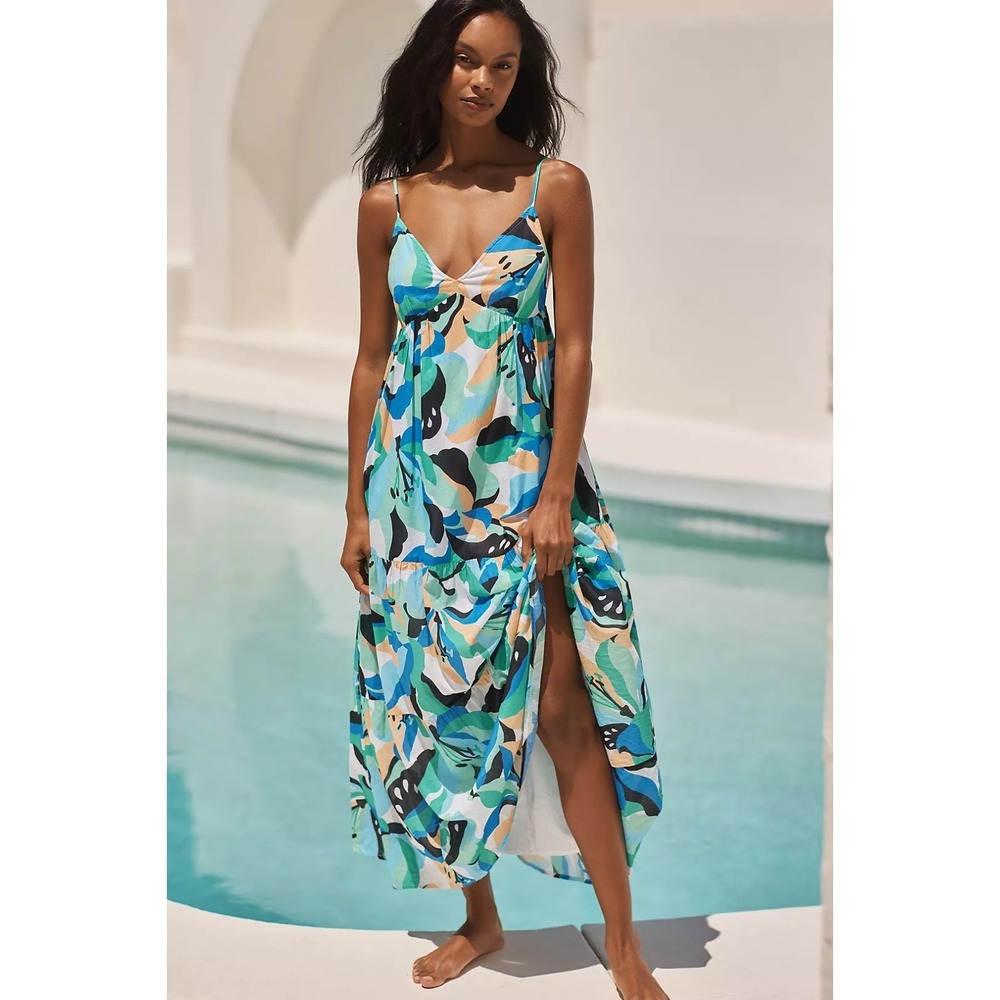 Seafolly Rio Jade Tiered Midi Dress US 10 AU L Abstract Print NWT Resort Beach